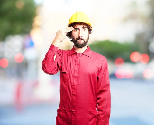 Sad worker man with suiciding sign