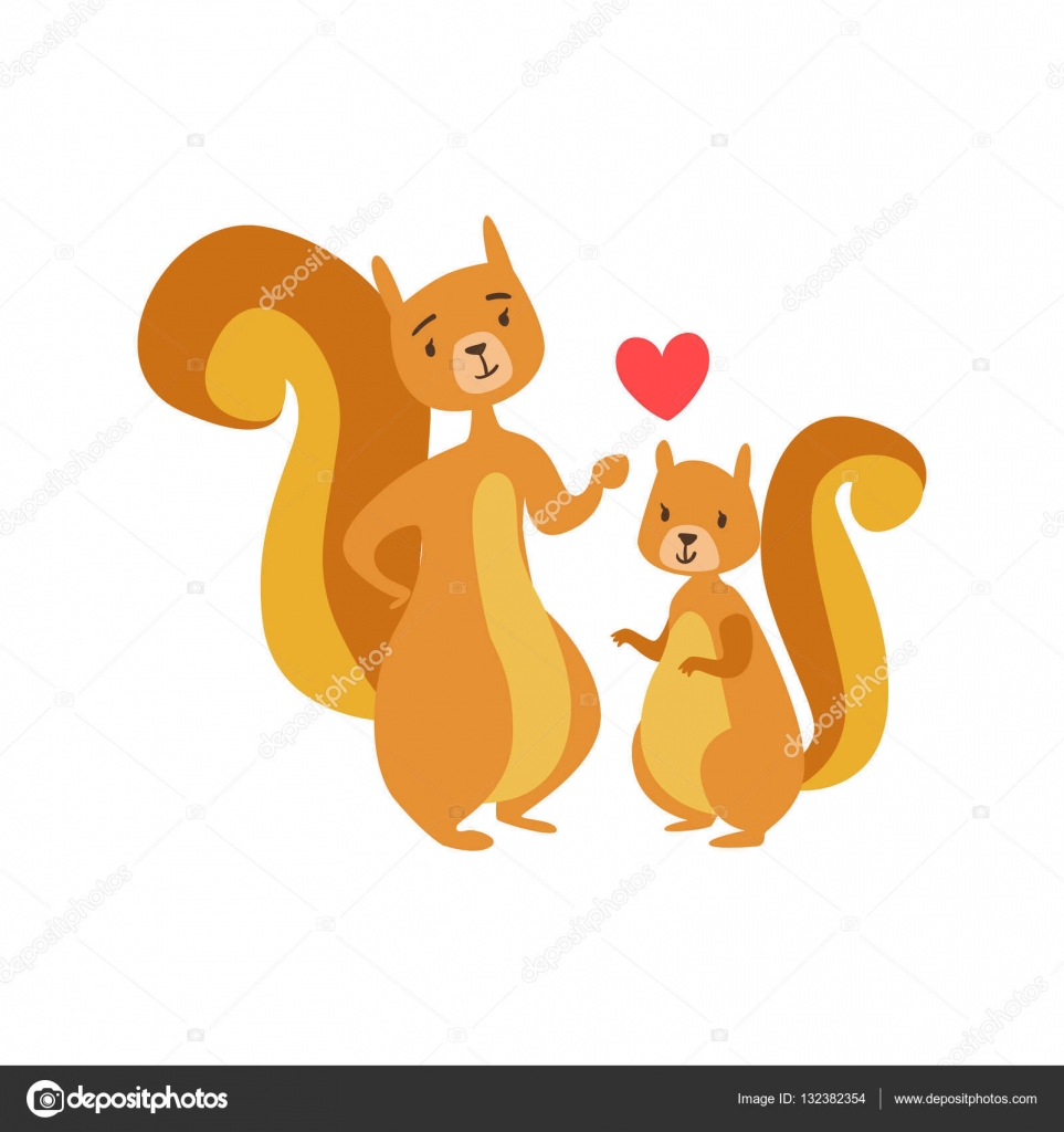 Squirrel Dad Animal Parent And Its Baby Calf Parenthood Themed Colorful