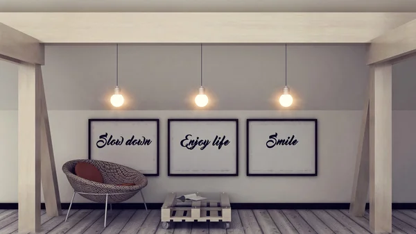 Inspiration motivation quote slow down, enjoy life, smile. Mindfulness , Life, Happiness concept. Posters in frame Scandinavian style home interior decoration. 3D render