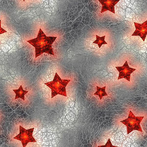 Seamless and Tileable Red Stars Silver Foil Sparkling Holiday Background.