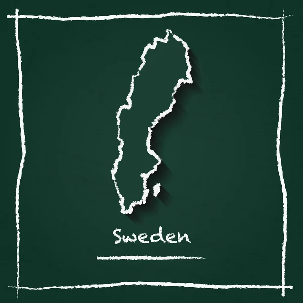 Sweden outline vector map hand drawn with chalk on a green blackboard.
