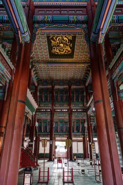 Inside the throne hall at the Gyeongbokgung Palace in Seoul