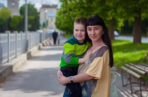 Happy mother and young son