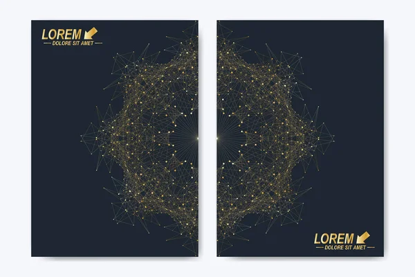 Modern vector template for brochure, leaflet, flyer, cover, magazine or annual report. Golden layout in A4 size. Business, science and technology design book layout. Presentation with golden mandala.