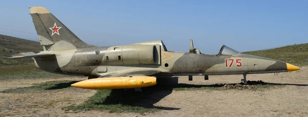 Monument of fighter aircraft near the Cossack village Ataman. Military hardware as a museum exhibit available for viewing. Open-air museum.