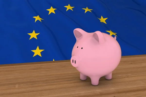 Europe Finance Concept - Piggybank in front of European Flag 3D Illustration