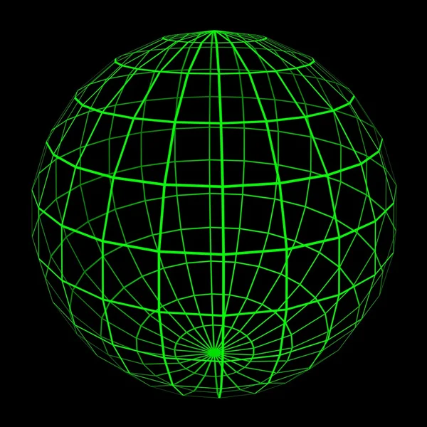 3D Sphere Mesh with Glowing Green Grid Lines 3D Illustration