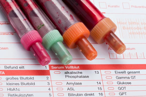 Blood test, blood samples on a laboratory form