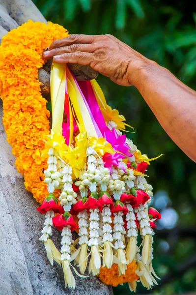 Hand on a bunch of garland.