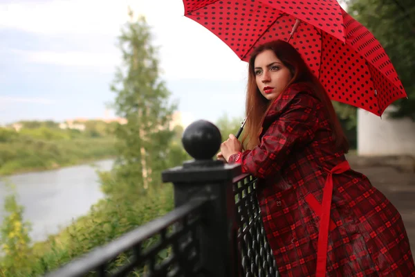 Woman in a raincoat and an umbrella