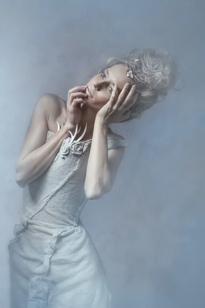 Female model in the image of the snow Queen with the appropriate