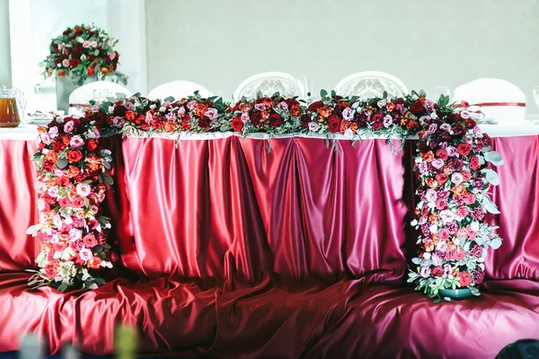 Red wedding  table pictured from the front