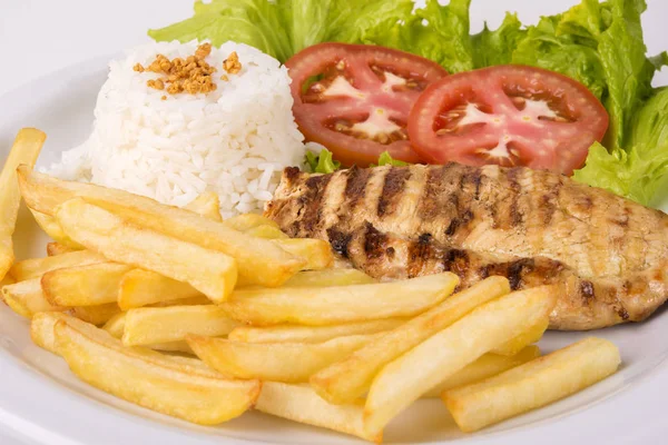 Chicken Breast Fillet with French Fries, Rice and Salad