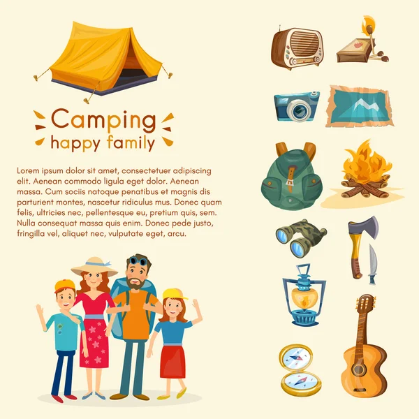 Camping family hiking and outdoor recreation set of camping