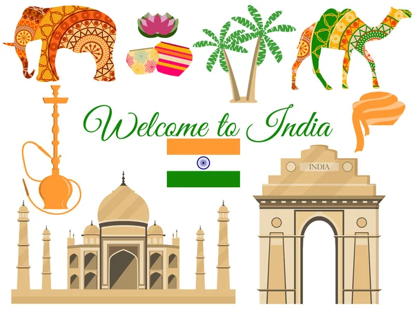 Welcome to India, India\'s traditional symbols, icons attractions. Vector illustration.