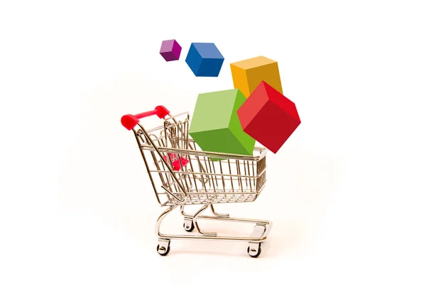 Conceptual vision of purchases, shopping cart with packs