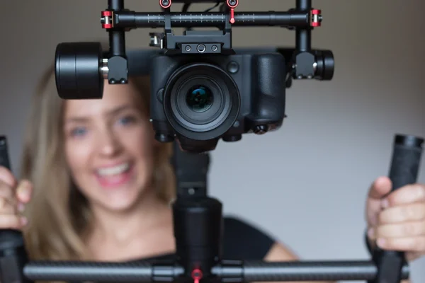 Woman videographer make video