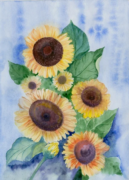Sunflowers - watercolor. Wallpaper.