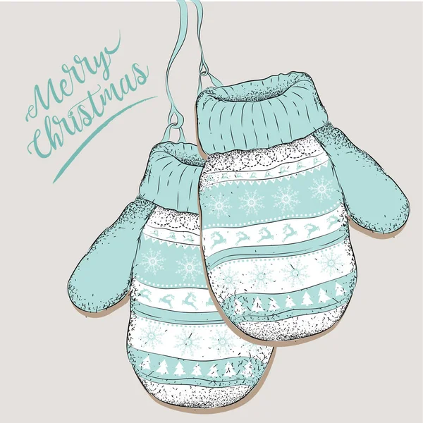 Painted gloves.Merry Christmas card design. Vector illustrationation