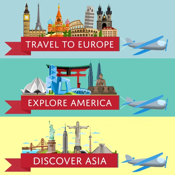 Worldwide travel set with famous attractions