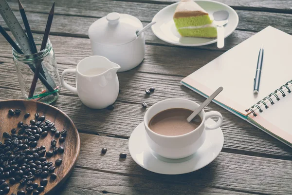 Vintage Film Look: cup of coffee with cake