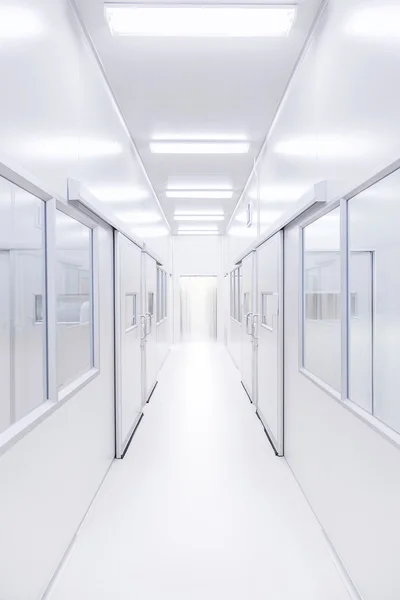 Modern science lab room opened door with lighting from outside