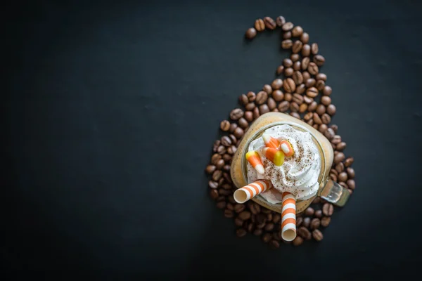 Pumpkin spice latte in glass jar