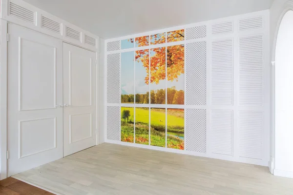 Minimalistic light room design with image autumn