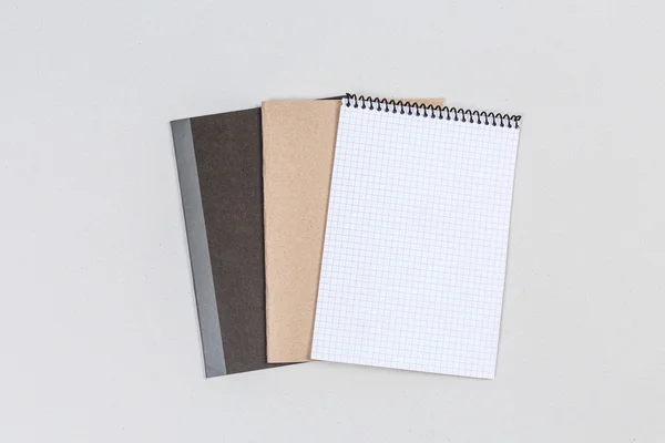 Top view three business books notepad