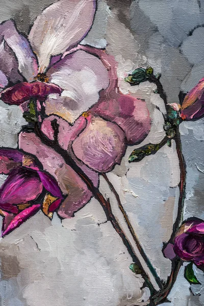 Oil painting still life with magnolia