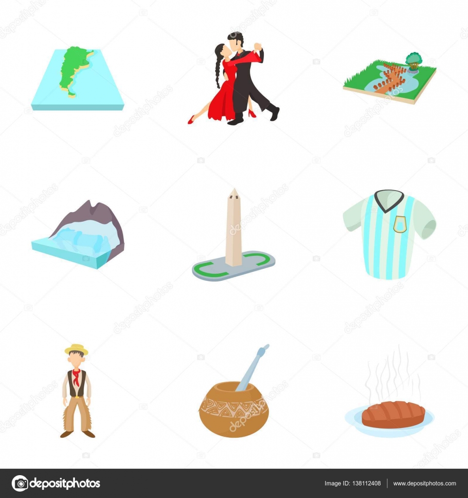 Argentina conjunto de iconos, estilo de dibujos animados — Archivo