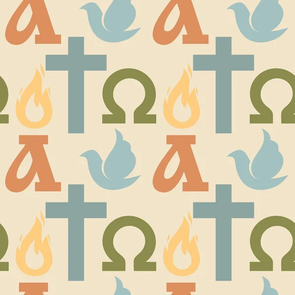 Colorful seamless pattern with Christian symbols. Bible, church and religious elements.