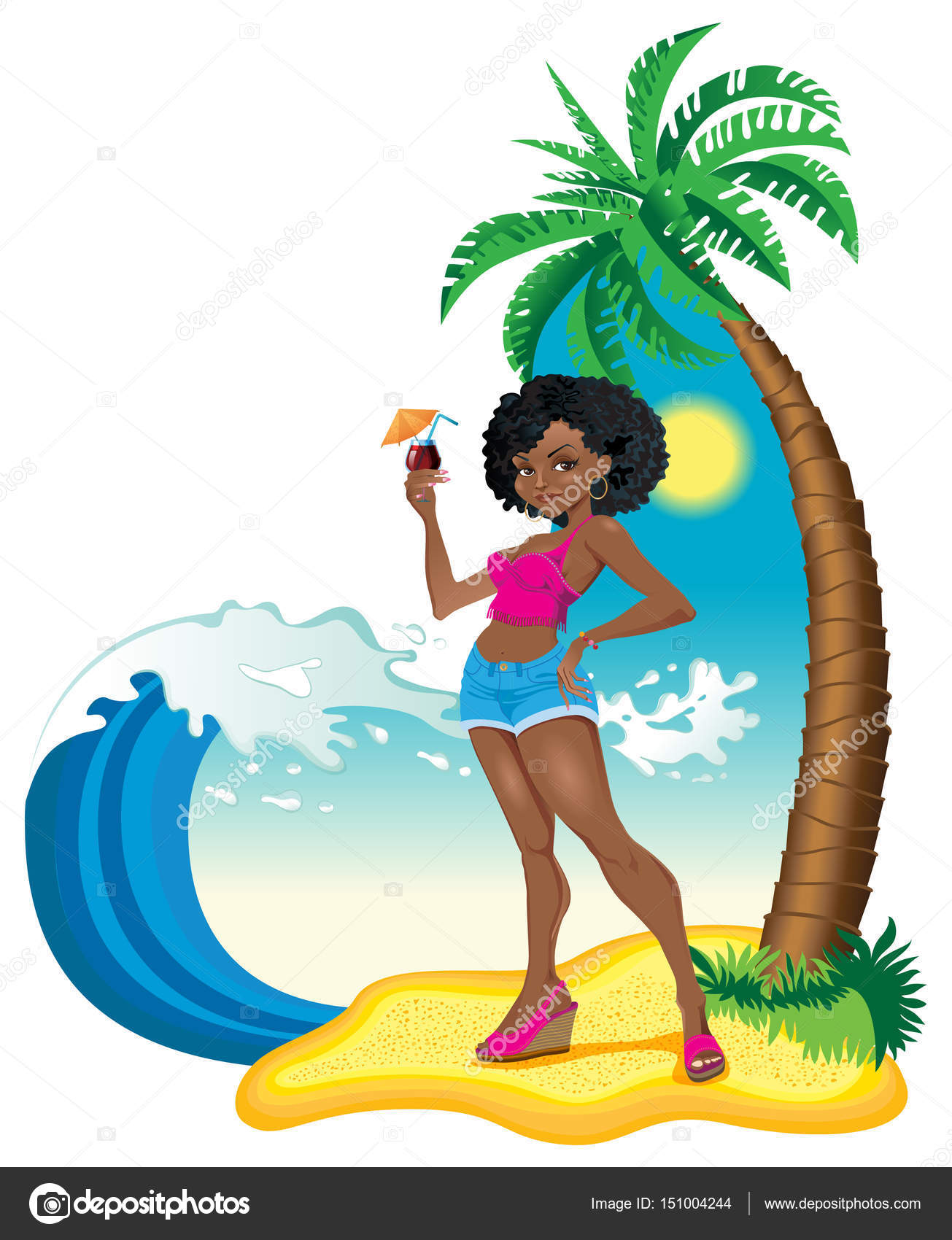 Vector Illustration Heart Shaped Image Of Sexy Girl Black Woman On The Beach Wearing Bikini 120848 Hot Sex Picture