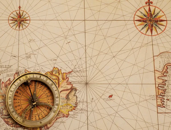 Old compass over ancient map