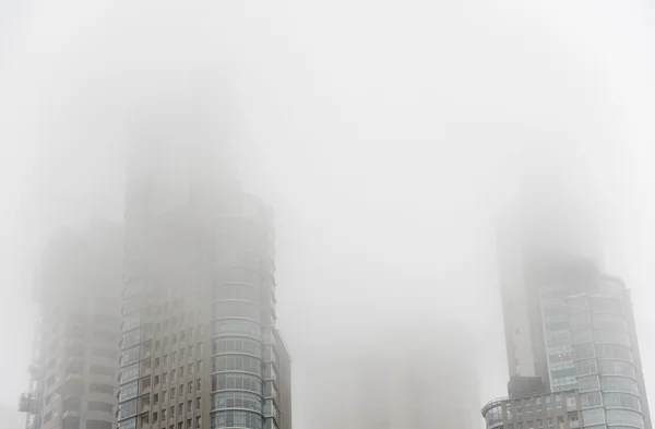 Downtown skyscrapers under the fog