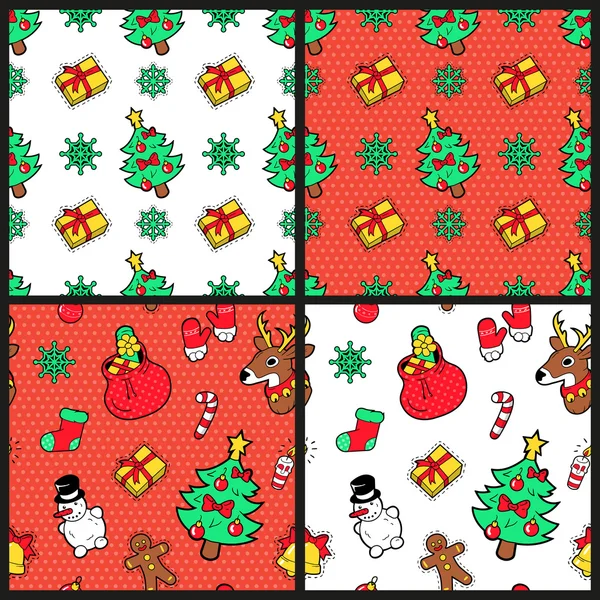 Merry Christmas and Happy New Year Seamless Pattern Set with Christmas Tree Gifts and Reindeer. Winter Holidays Wrapping Paper. Vector background