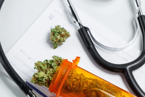 Medical Marijuana Close Up Cannabis Buds With Doctors Prescription