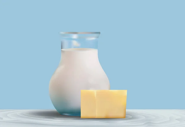 Realistic products - milk jug and cheese