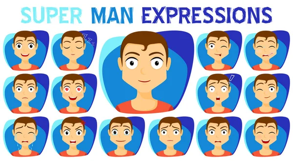 Set of man expressions collection. Emotion and avatar.  Variety of emotions - joy, sadness, hurt, shock, joy, inspiration. vector illustration