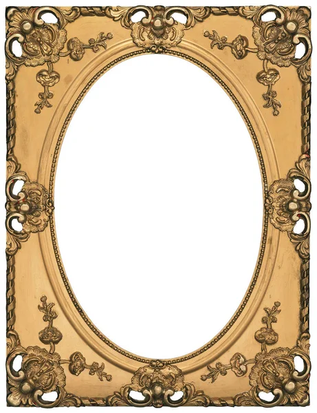 Antique Classic Golden Frame with oval hole isolated on white background.