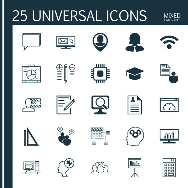 Set Of 25 Universal Icons On Conference, Graduation, Decision Making And More Topics. Vector Icon Set Including Conference, Presentation, Report And Other Icons.