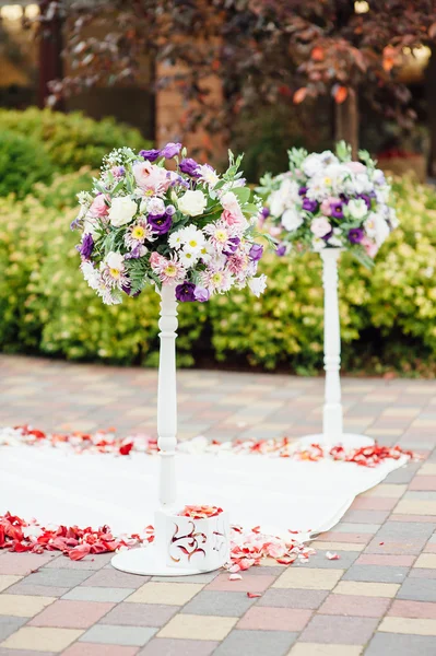 Vase of flowers wedding ceremony in park