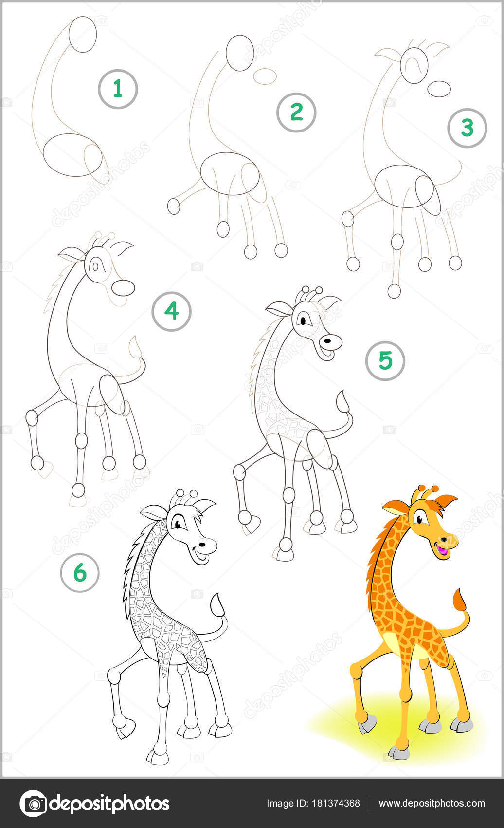 Жираф поэтапное рисование для детей 5-6