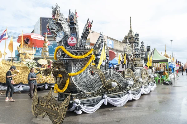 Suratthani, Thailand - October 20, 2016: Ornamented carriers of Buddha images for annual Chak Phra Festival, held after the end of the three-month period of Buddhist Lent.