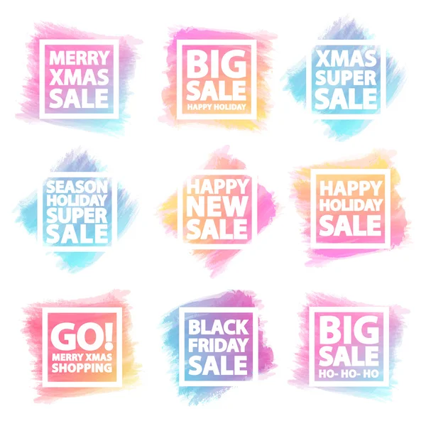 Merry Christmas sale and black friday sale banner set for stocks such as black friday, promotion, special offer, advertisement, hot price and discount poster different  watercolor shapes -stock vector