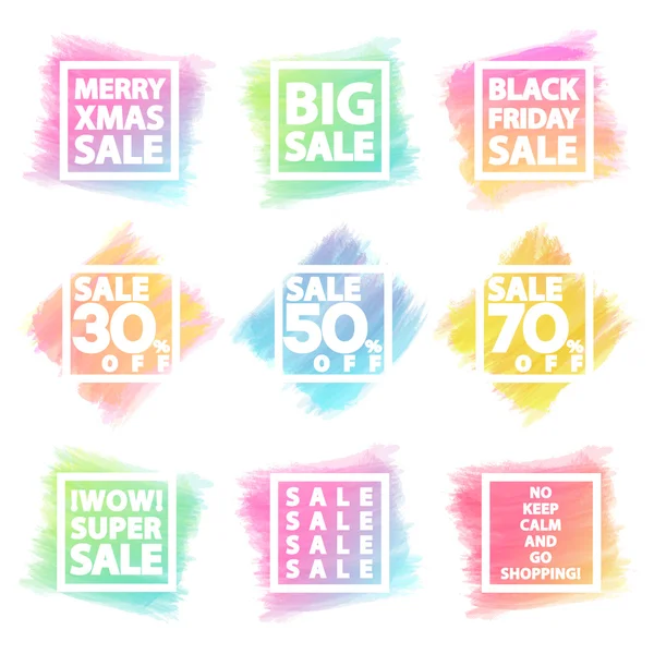 Black friday sale and Merry Christmas sale banner set for stocks such as black friday, promotion, special offer, advertisement, hot price and discount poster different  watercolor shapes -stock vector