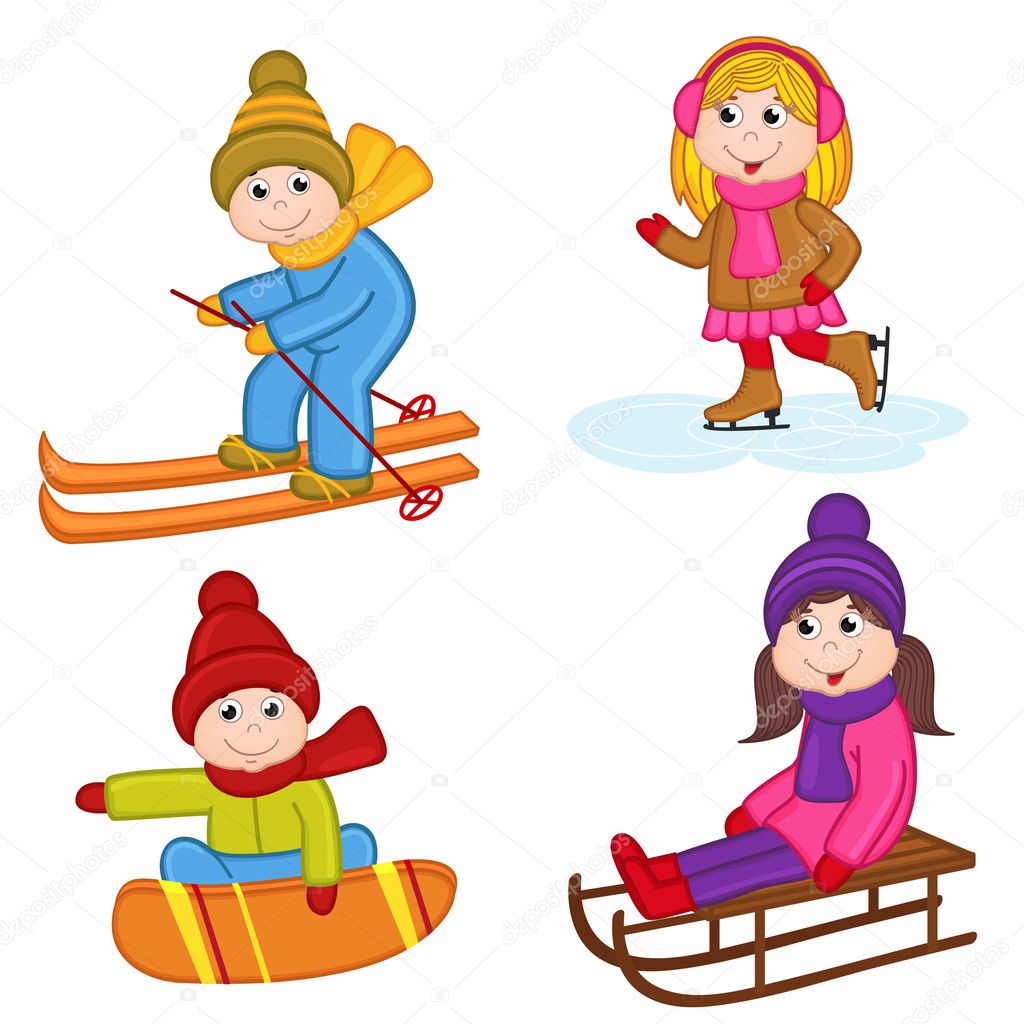 Sporty Zimowe Obrazki Do Druku Zestaw na białym tle dzieci sporty zimowe — Grafika wektorowa