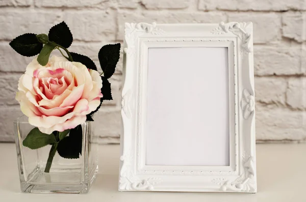 Frame Mockup. White Frame Mock Up, Digital MockUp, Display Mockup, Styled Stock Photography Mockup, Colorful Desktop Mock Up. Floral, vase, flower rose