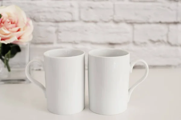 Two Mugs. White Mugs Mockup. Blank White Coffee Mug Mock up. Styled Photography. Coffee Cup Product Display.
