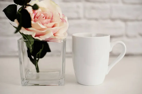 Mug Mockup. Coffee Cup Template. Coffee Mug Printing Design Template. White Mug Mockup. Blank Mug. Mockup Styled Stock Product Image. Styled Stock Photography White Coffee Cup and Rose Flower